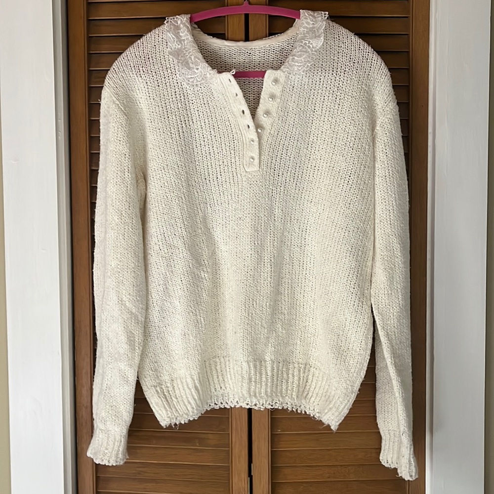 Vintage Sweater with Lace Collar